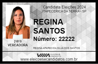 Candidato REGINA SANTOS 2024 - ITAPECERICA DA SERRA - Eleições