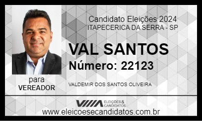 Candidato VAL SANTOS 2024 - ITAPECERICA DA SERRA - Eleições