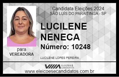 Candidato LUCILENE NENECA 2024 - SÃO LUÍS DO PARAITINGA - Eleições