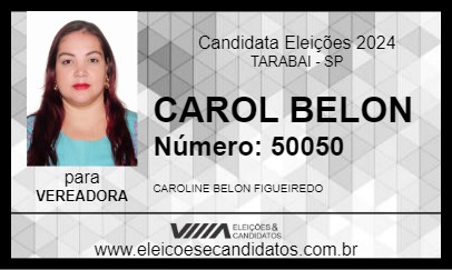 Candidato CAROL BELON 2024 - TARABAI - Eleições