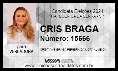 Candidato CRIS BRAGA 2024 - ITAPECERICA DA SERRA - Eleições