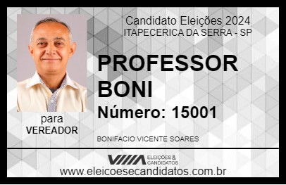 Candidato PROFESSOR BONI 2024 - ITAPECERICA DA SERRA - Eleições