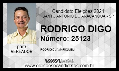 Candidato RODRIGO DIGO 2024 - SANTO ANTÔNIO DO ARACANGUÁ - Eleições