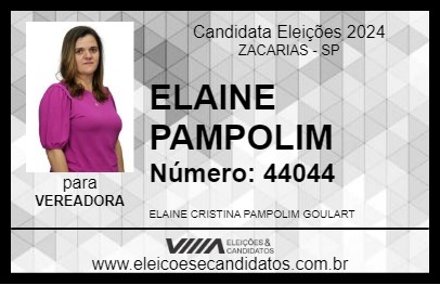 Candidato ELAINE PAMPOLIM 2024 - ZACARIAS - Eleições