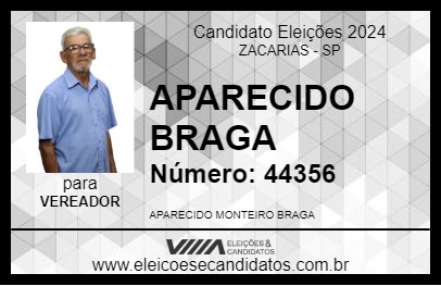 Candidato APARECIDO BRAGA 2024 - ZACARIAS - Eleições