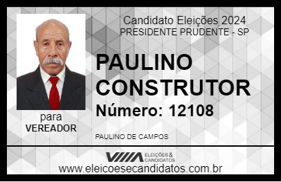 Candidato PAULINO CONSTRUTOR 2024 - PRESIDENTE PRUDENTE - Eleições