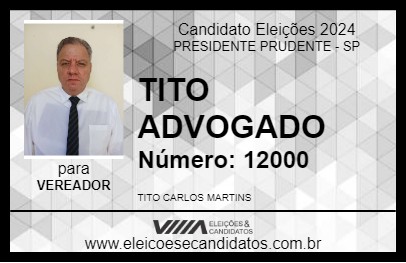 Candidato TITO ADVOGADO 2024 - PRESIDENTE PRUDENTE - Eleições