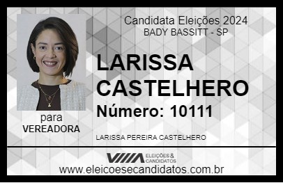 Candidato LARISSA CASTELHERO 2024 - BADY BASSITT - Eleições