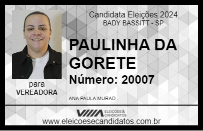 Candidato PAULINHA DA GORETE 2024 - BADY BASSITT - Eleições