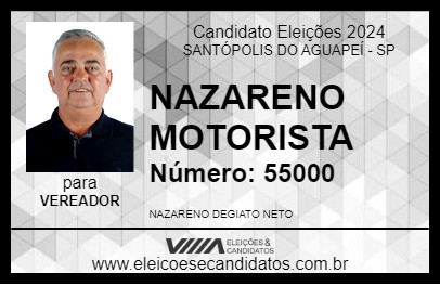 Candidato NAZARENO MOTORISTA 2024 - SANTÓPOLIS DO AGUAPEÍ - Eleições