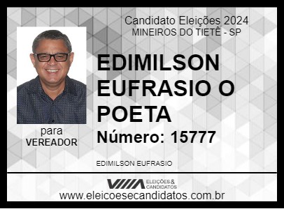 Candidato EDIMILSON EUFRASIO O POETA 2024 - MINEIROS DO TIETÊ - Eleições