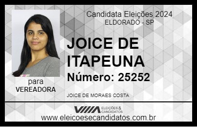 Candidato JOICE DE ITAPEUNA 2024 - ELDORADO - Eleições