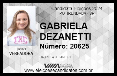 Candidato GABRIELA DEZANETTI 2024 - POTIRENDABA - Eleições