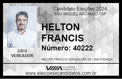 Candidato HELTON FRANCIS 2024 - SÃO MIGUEL ARCANJO - Eleições