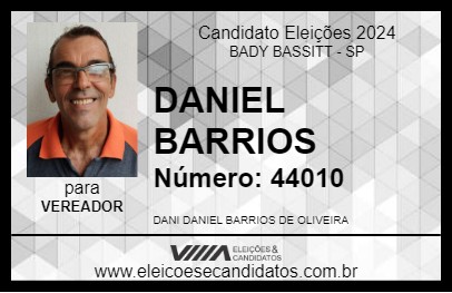 Candidato DANIEL BARRIOS 2024 - BADY BASSITT - Eleições