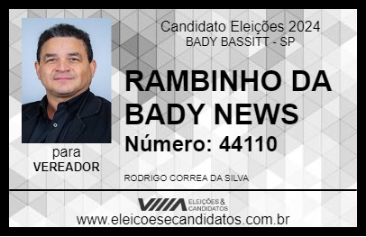 Candidato RAMBINHO DA BADY NEWS 2024 - BADY BASSITT - Eleições