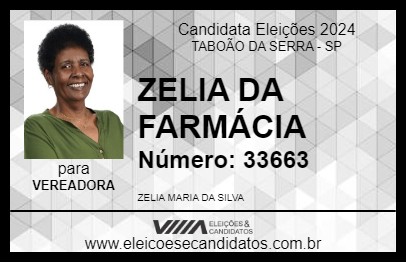 Candidato ZELIA DA FARMÁCIA 2024 - TABOÃO DA SERRA - Eleições