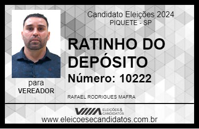 Candidato RATINHO DO DEPÓSITO 2024 - PIQUETE - Eleições