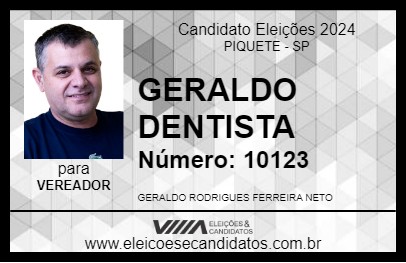 Candidato GERALDO DENTISTA 2024 - PIQUETE - Eleições