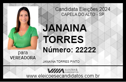 Candidato JANAINA TORRES 2024 - CAPELA DO ALTO - Eleições