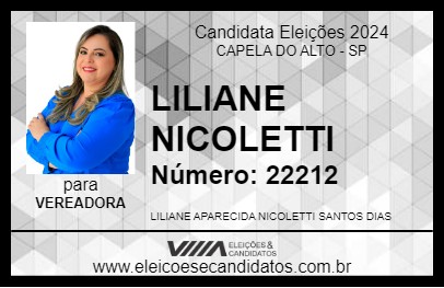 Candidato LILIANE NICOLETTI 2024 - CAPELA DO ALTO - Eleições