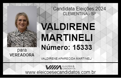 Candidato VALDIRENE MARTINELI 2024 - CLEMENTINA - Eleições