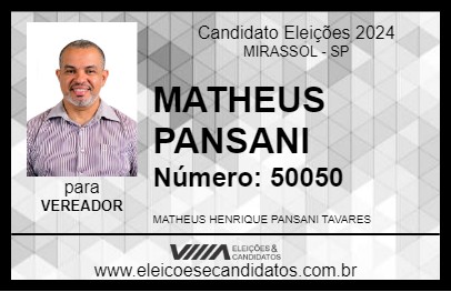 Candidato MATHEUS PANSANI 2024 - MIRASSOL - Eleições