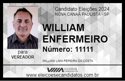 Candidato WILLIAM ENFERMEIRO 2024 - NOVA CANAÃ PAULISTA - Eleições