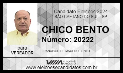 Candidato CHICO BENTO 2024 - SÃO CAETANO DO SUL - Eleições