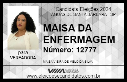 Candidato MAISA DA ENFERMAGEM 2024 - ÁGUAS DE SANTA BÁRBARA - Eleições