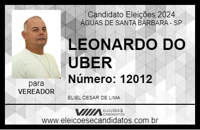 Candidato LEONARDO DO UBER 2024 - ÁGUAS DE SANTA BÁRBARA - Eleições