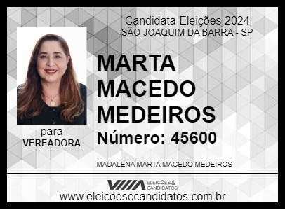 Candidato MARTA MACEDO MEDEIROS 2024 - SÃO JOAQUIM DA BARRA - Eleições