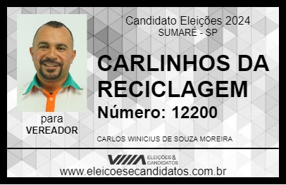 Candidato CARLINHOS DA RECICLAGEM 2024 - SUMARÉ - Eleições