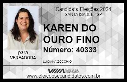 Candidato KAREN DO OURO FINO 2024 - SANTA ISABEL - Eleições