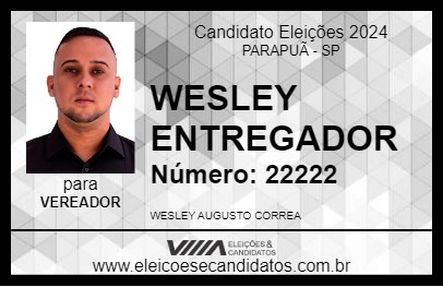 Candidato WESLEY ENTREGADOR 2024 - PARAPUÃ - Eleições