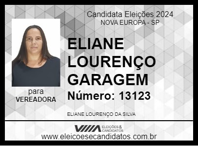 Candidato ELIANE LOURENÇO GARAGEM 2024 - NOVA EUROPA - Eleições