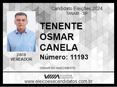 Candidato TENENTE OSMAR CANELA 2024 - TANABI - Eleições