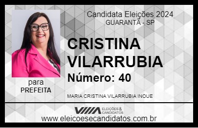 Candidato CRISTINA VILARRUBIA 2024 - GUARANTÃ - Eleições