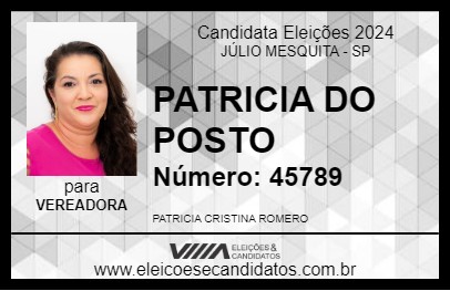 Candidato PATRICIA DO POSTO 2024 - JÚLIO MESQUITA - Eleições