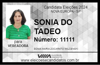 Candidato SONIA DO TADEO 2024 - NOVA EUROPA - Eleições