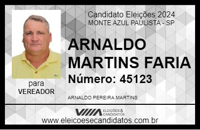 Candidato ARNALDO  MARTINS FARIA 2024 - MONTE AZUL PAULISTA - Eleições