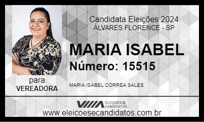 Candidato MARIA ISABEL 2024 - ÁLVARES FLORENCE - Eleições