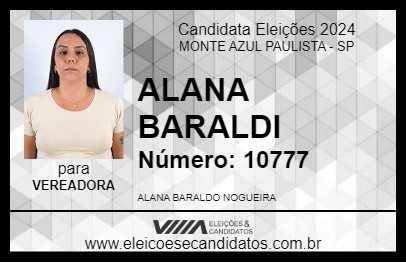 Candidato ALANA BARALDI 2024 - MONTE AZUL PAULISTA - Eleições