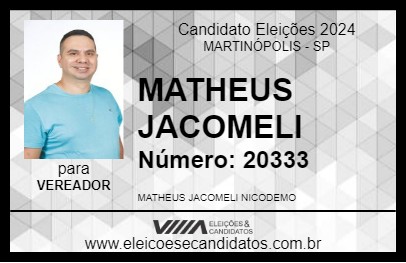 Candidato MATHEUS JACOMELI 2024 - MARTINÓPOLIS - Eleições