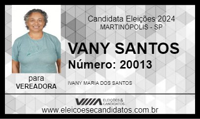 Candidato VANY SANTOS 2024 - MARTINÓPOLIS - Eleições