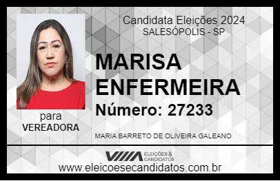 Candidato MARISA ENFERMEIRA 2024 - SALESÓPOLIS - Eleições