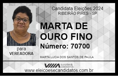 Candidato MARTA DE OURO FINO 2024 - RIBEIRÃO PIRES - Eleições