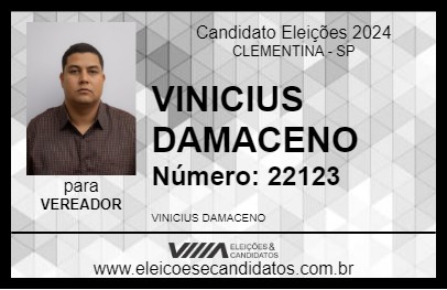 Candidato VINICIUS DAMACENO 2024 - CLEMENTINA - Eleições