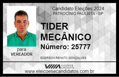 Candidato TIDER MECÂNICO 2024 - PATROCÍNIO PAULISTA - Eleições