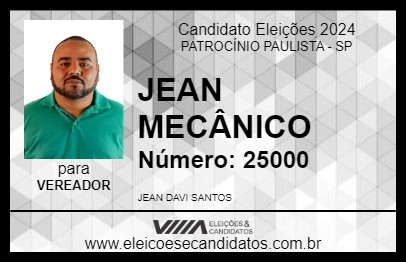 Candidato JEAN MECÂNICO 2024 - PATROCÍNIO PAULISTA - Eleições